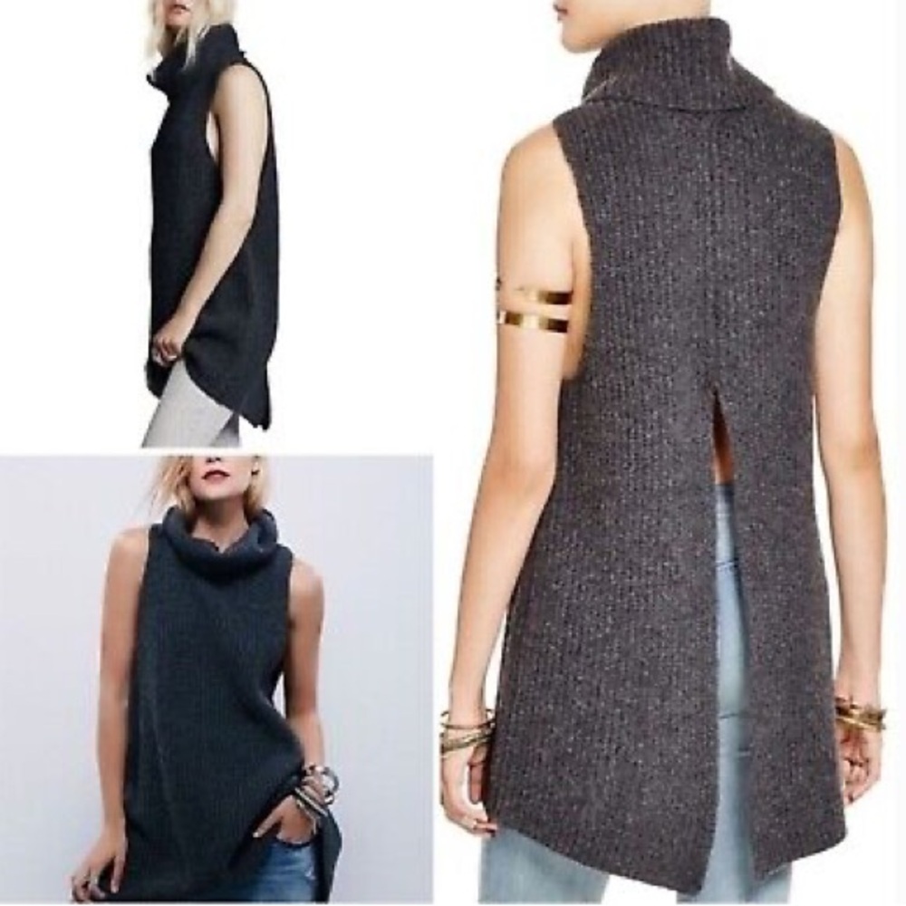 Free People Grey Cowlneck Knit Vest